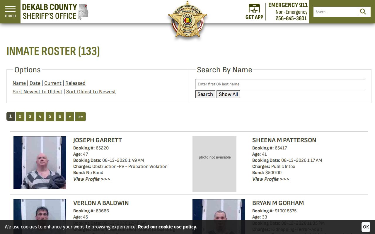 DeKalb County current inmate roster booking search controls