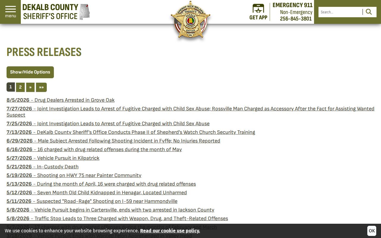 DeKalb County sheriff official crime news press-release stream