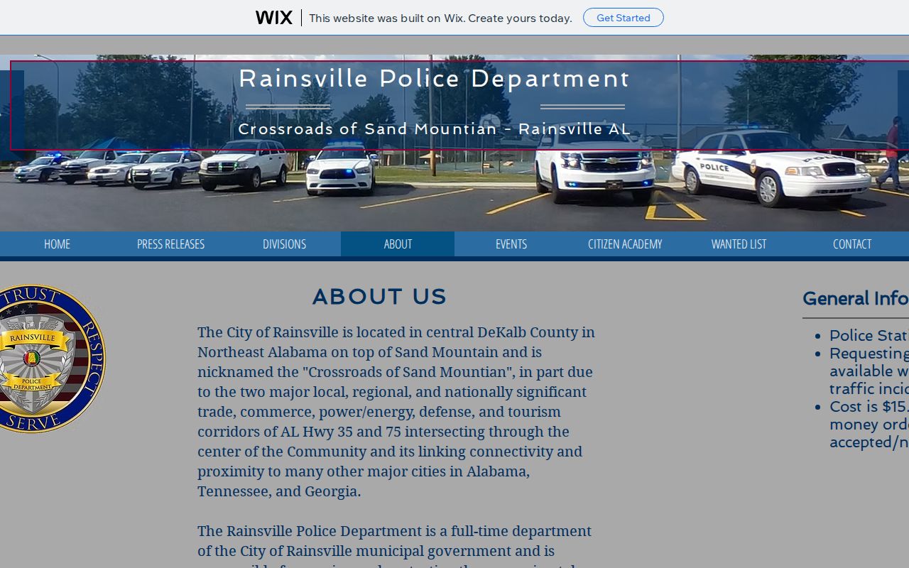 Rainsville Police official arrest record contact in DeKalb County